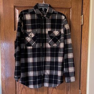 Plaid Button Down Shirt - Black and Cream